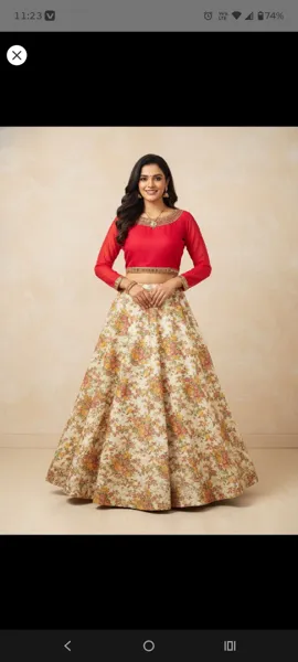 Lehenga Floral Design Work 5XL Red Blouse With Mirror Work