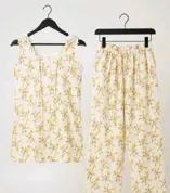 Floral Print Palazzo Set | Women's | Yellow | XL | Comfortable Two-piece Outfit