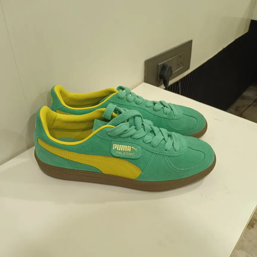 PUMA Palermo - Slightly Worn - Unisex Sneakers - Jade Frost & Yellow - UK8