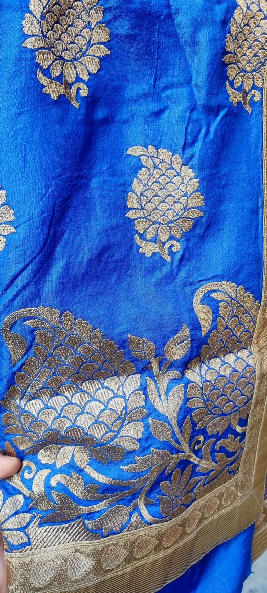 Pure Silk Saree Royal Blue Free Size Embroidered Design