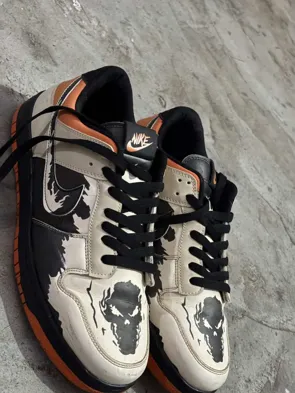 Nike Men's Sneakers Black Orange Off-white UK Size 8 Skull Design