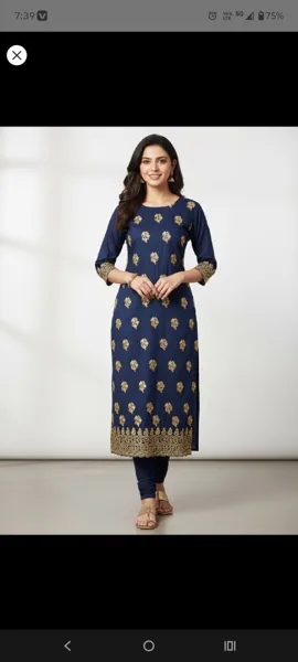 Kurti 4XL Navy Blue Handmade Floral Design