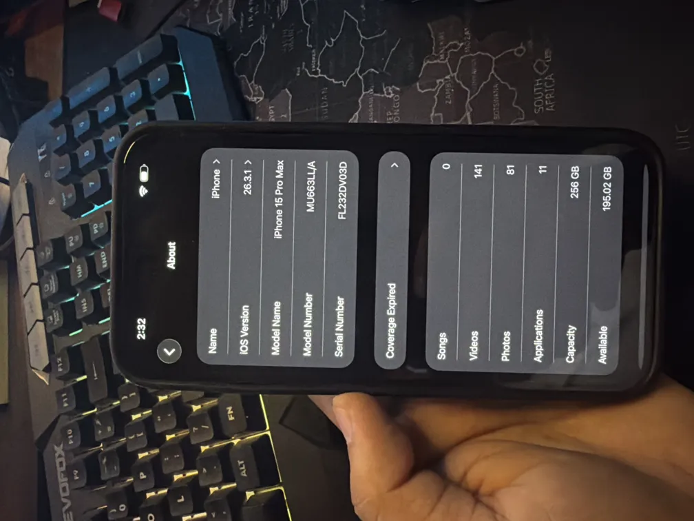 Apple Refurbished Smartphone 15 Pro Max Black 256GB Battery Health 99%