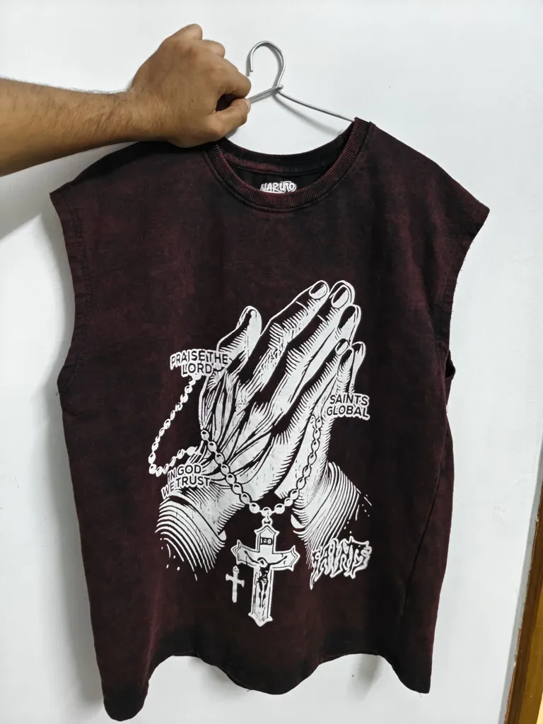 Naruto Acid Washed Oversized Vest Men's XL Maroon