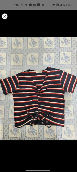 LKS STUDIO Striped Crop Top With Knot Detail - Navy Blue, White, Red