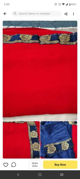 Saree 3XL Red With Blue And Gold Border Stretchable Under 2 Kg