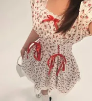 Chic Red A-line Dress, Small, Non-stretch With Bow Detail