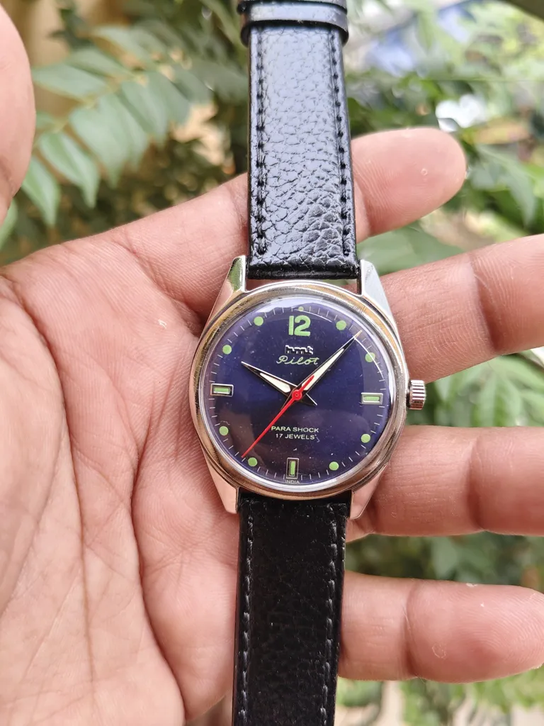 HMT Pilot Refurbished Men's Watch Deep Midnight Blue Leather Strap