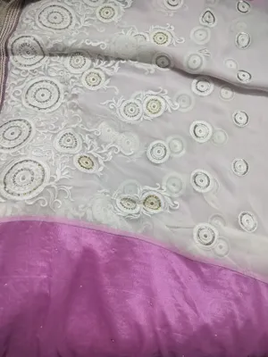 Saree - Used - Women - Saree - Pink And White - Free - Elegant Embroidery