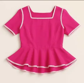 Chic Women's XS/S Cotton Peplum Top With White Piping Detail