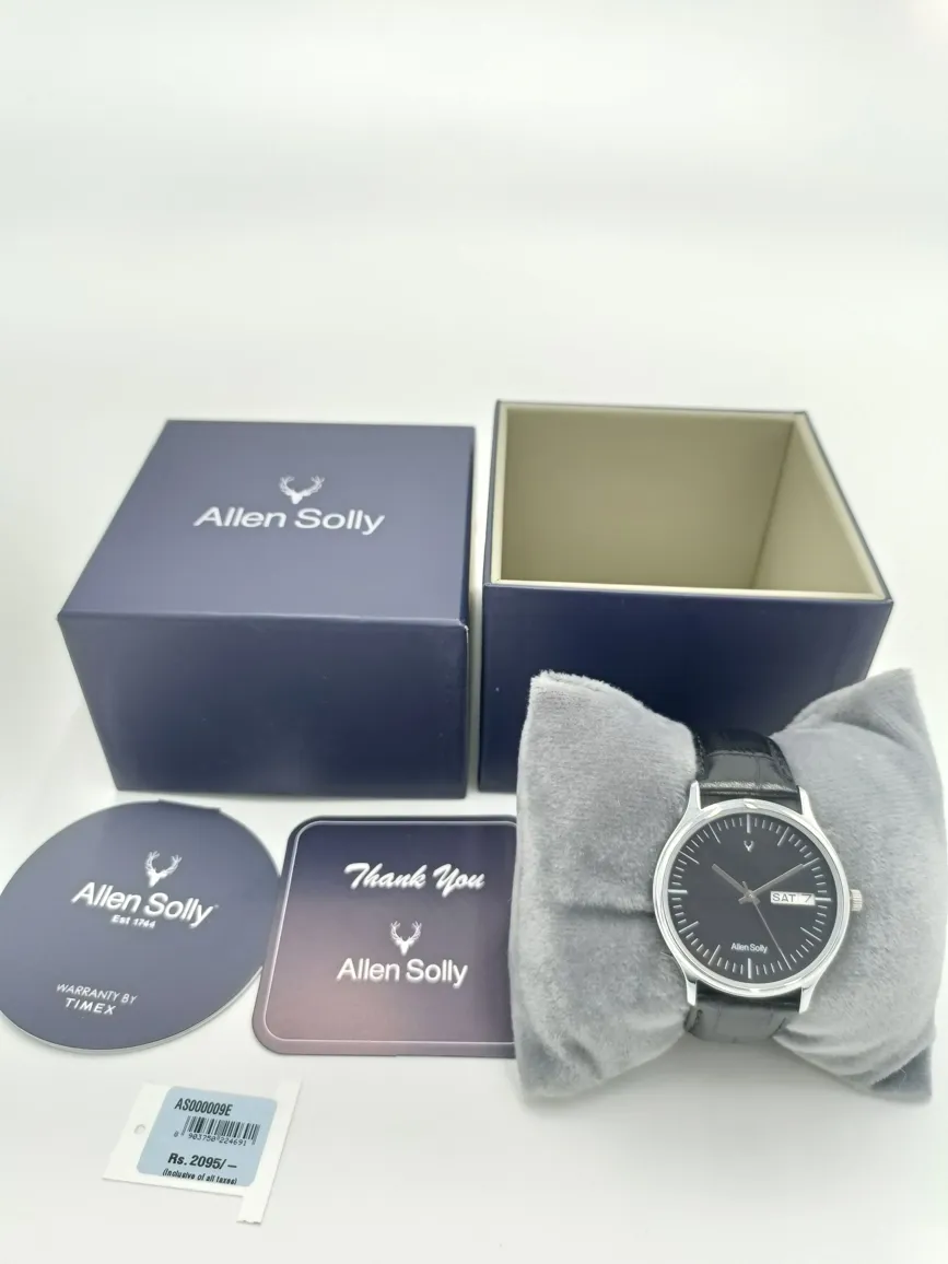Allen Solly Men's Analog Leather Strap Watch - Elegant Black
