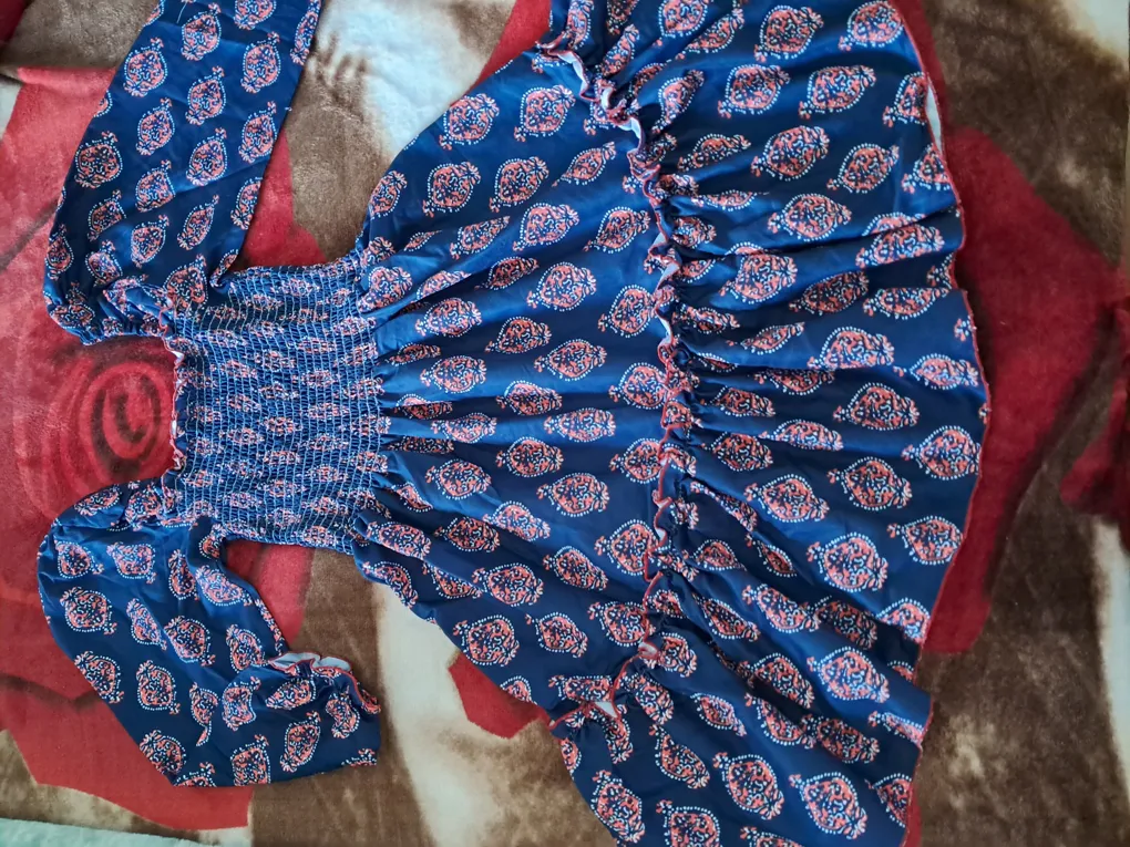 Elegant Women Dress XL Navy Blue With Floral Pattern 3/4 Sleeves