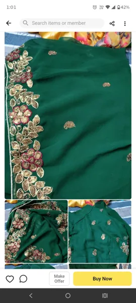 Handmade Saree Onesize Dark Green With Beautiful Blouse
