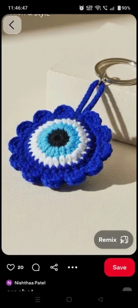 Handmade Crochet Evil Eye Keychain - Blue White Black