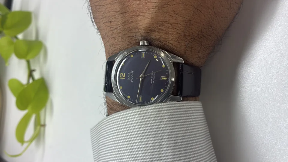 HMT Pilot Manual Wind Watch | Vintage | Black | Rubber Strap | Iconic Dress Watch