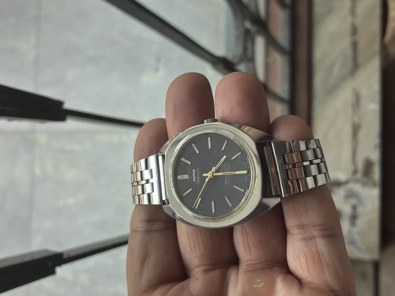 HMT Kohinoor Vintage Manual Watch Black Dial Stainless Steel Chain