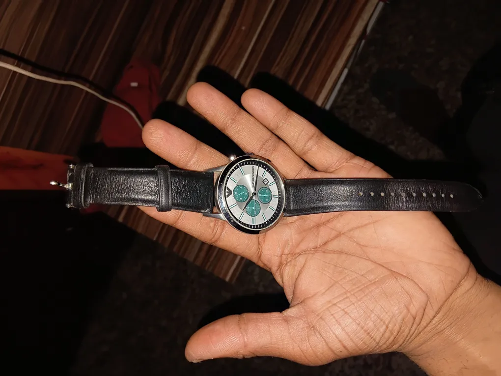 Emporio Armani Watch - Used - Unisex - Silver & Black - Leather Strap