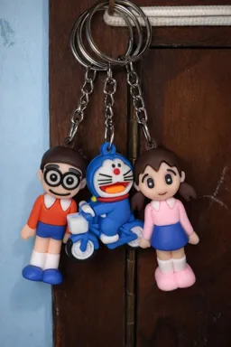 Doraemon Trio Keychains | Pre-owned | Kids | 3D Rubber Keyring Set | Multi-color | Unique Characters