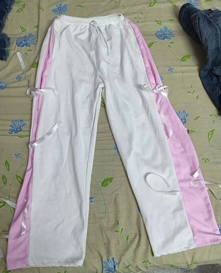 Chic Women's M/L Stretchable Wide Leg Sweatpants With Side Bow Ties