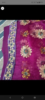 Buy used Handmade Saree Set For Women - Purple & Pink/blue - 2XL - Floral Embroidery online on Resellpur