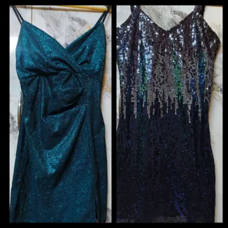 Buy used Sparkly Sequin & Glitter Party Dresses Set - Teal & Midnight Blue - S - Stretchable online on Resellpur