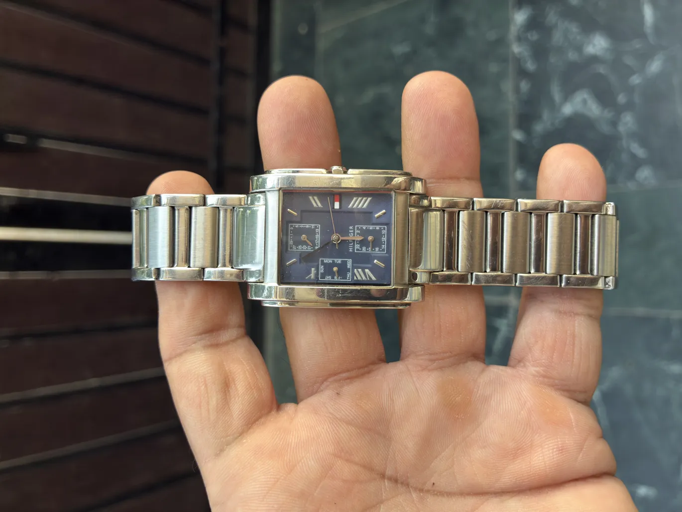 Buy used Tommy Hilfiger Quartz Watch Men's Silver Blue Day Date 24hr online on Resellpur