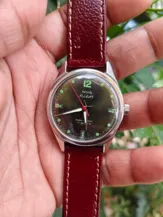 Buy used HMT Pilot Refurbished Mechanical Watch Sunburst Olive Green Dial 18mm Leather Strap online on Resellpur