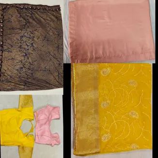 Buy used Saree Set - Almost New - Women's - Brown, Peach, Yellow - One Size - Includes 2 Matching Blouses online on Resellpur