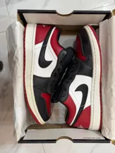 Sold second hand Jordan Air Jordan 1 Low Bred Toe Men's Sneakers Black Red UK8.5 on Resellpur