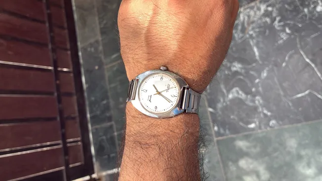 Buy used HMT Janata Vintage Watch - Silver - Mechanical Movement - Art Deco Style online on Resellpur