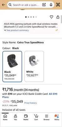 Buy used ASUS ROG Cetra True Wireless Gaming Earbuds Black online on Resellpur