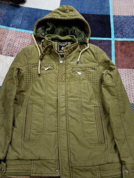 Buy used MS Fashion Good Condition Men Jacket Olive Green M Removable Hood online on Resellpur