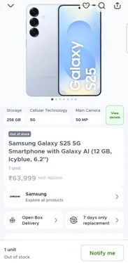 Buy used Samsung Galaxy S25 256GB Icy Blue 12GB RAM 5G Smartphone online on Resellpur