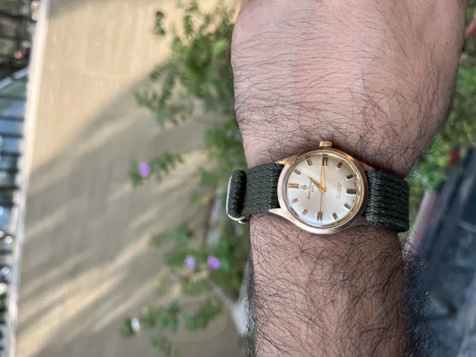 Sold second hand Henri Sandoz & Fils Men's Gold Plated Mechanical Watch With NATO Strap on Resellpur