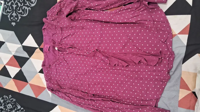 Buy used Top Women's Blouse Purplish Pink Polka Dot XS/S Button Detail online on Resellpur