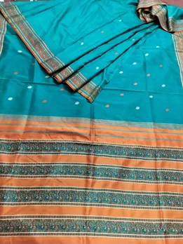 Buy used Kanjivaram Saree | Excellent | Women | Teal | Free | Zero Zari With Elephant Motifs online on Resellpur