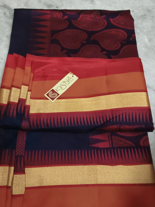 Buy used KYSNA New Women Saree Red And Navy Free Elegant Design online on Resellpur