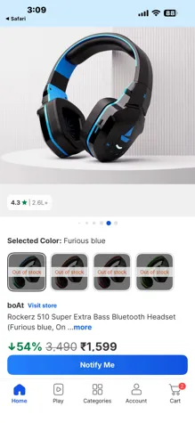 Sold second hand Boat Rockerz 510 Headphones Used Furious Blue Bluetooth Headset Extra Bass on Resellpur