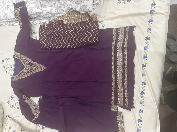 Buy used Lady Suit XXL Purple Embroidered 3 Piece Set online on Resellpur